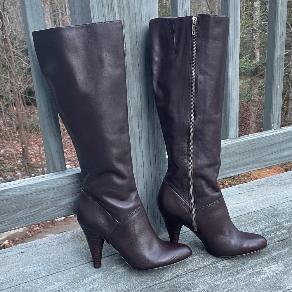 ❤️ JESSICA SIMPSON NWOT Elegant Brown Knee-High Leather Boots w WOOD HEELS